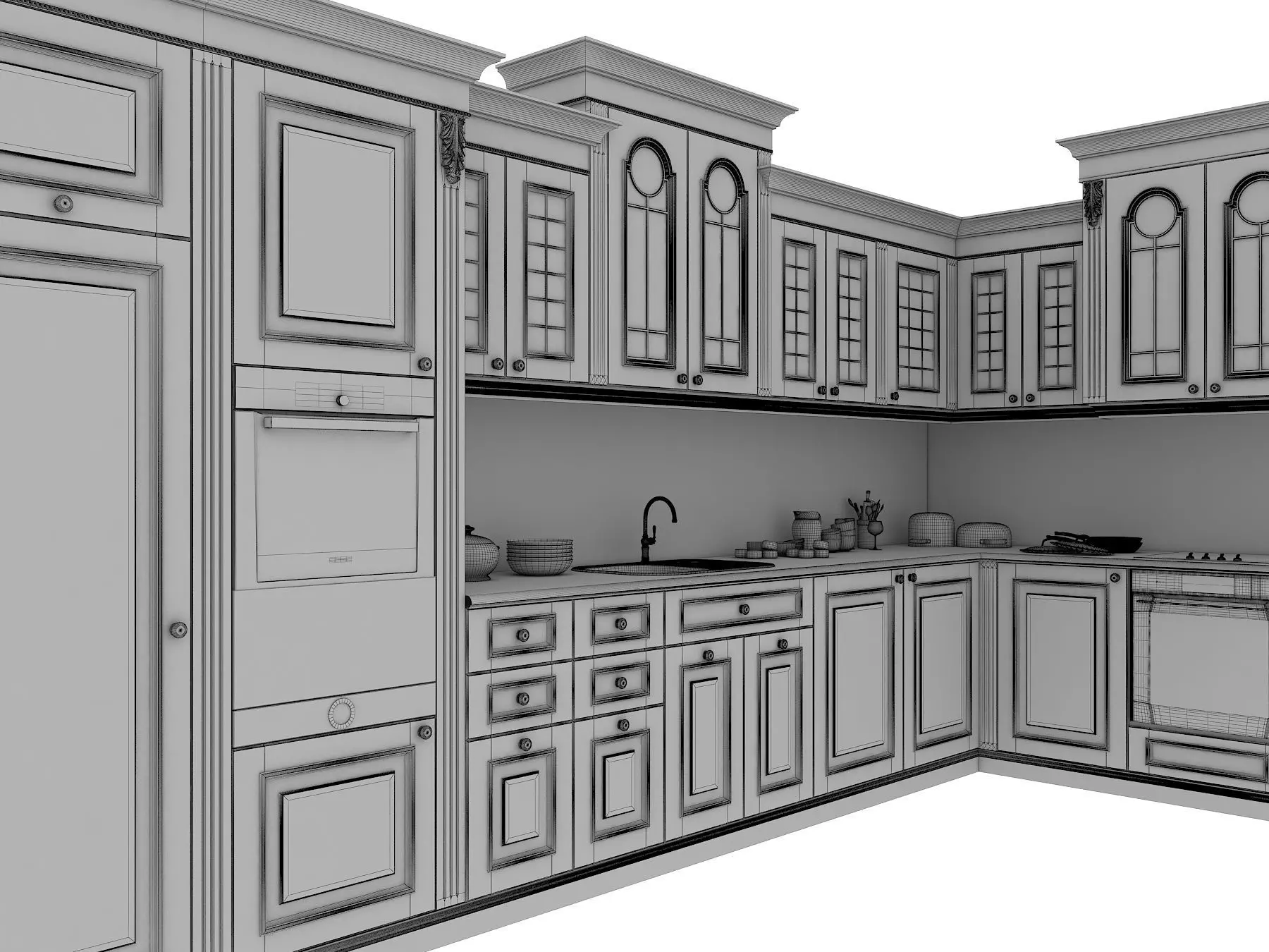 Classic European style Kitchen Cabinet 6 3D model_11