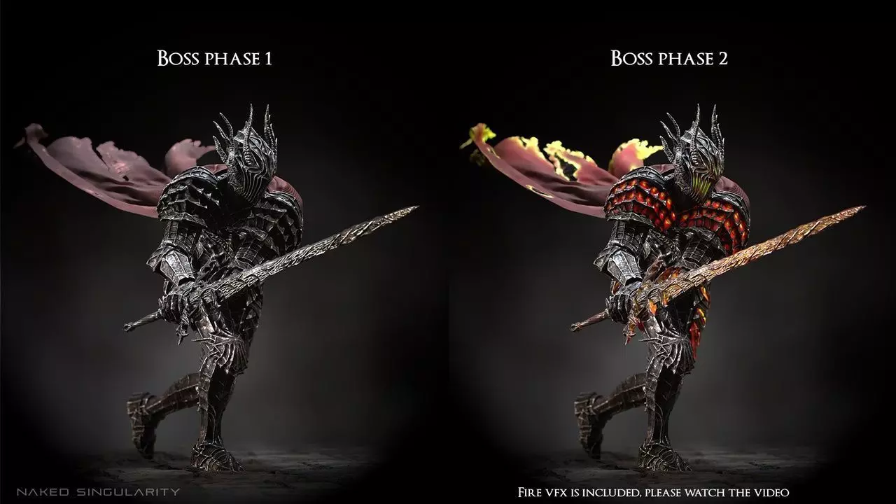 Dark fantasy Dragon Knight - Dragon knight boss - Enemy knight Low-poly 3D model_17