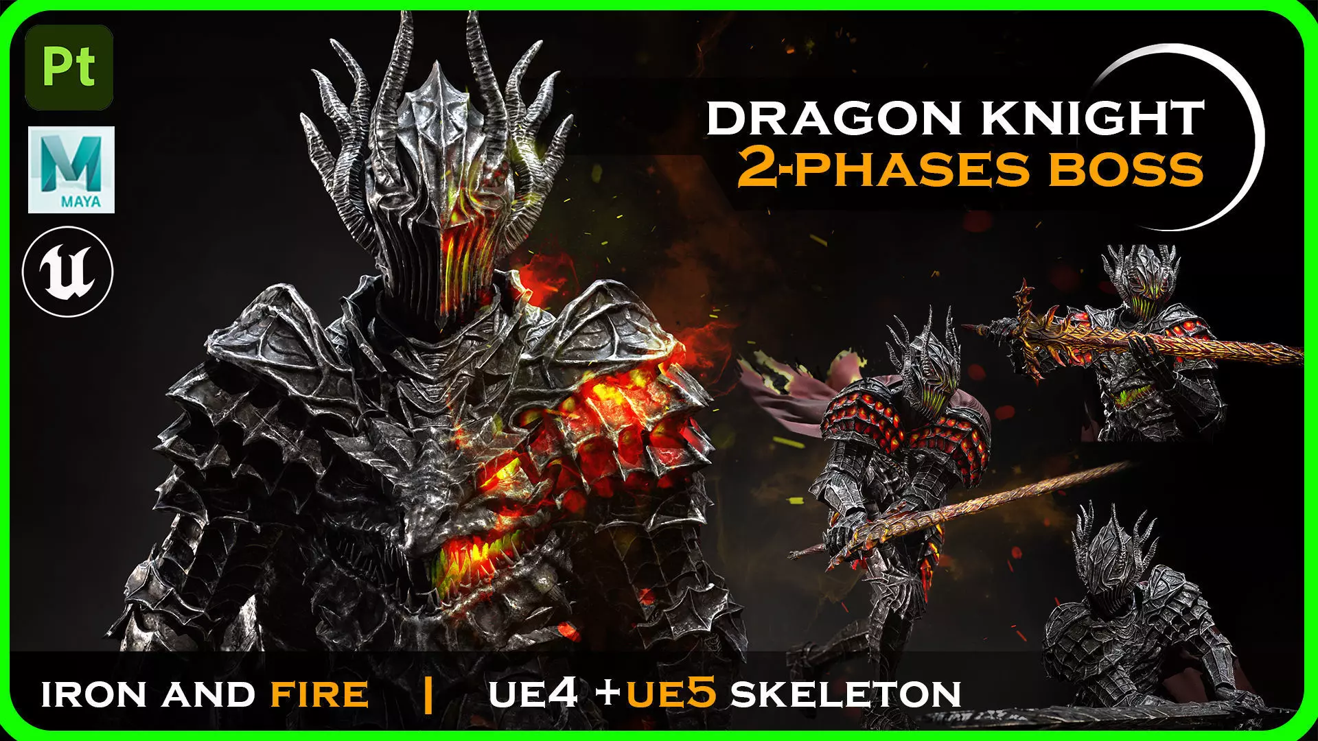 Dark fantasy Dragon Knight - Dragon knight boss - Enemy knight Low-poly 3D model_0