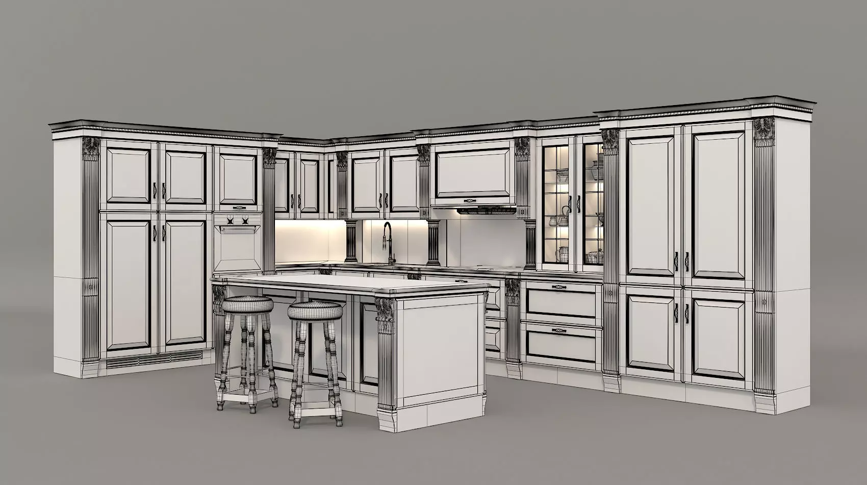 Classic European style Kitchen Cabinet 10 3D model_10