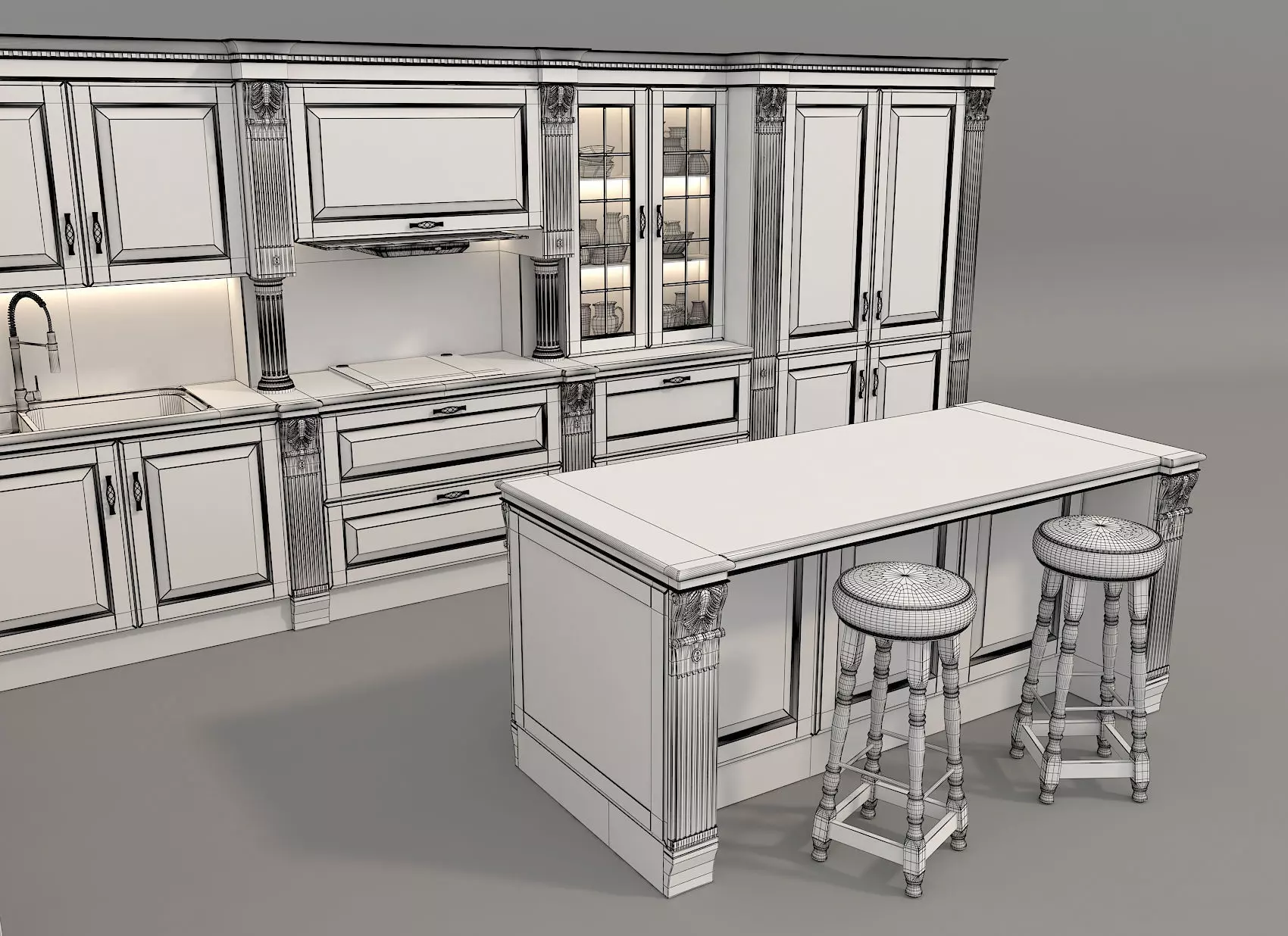 Classic European style Kitchen Cabinet 10 3D model_11