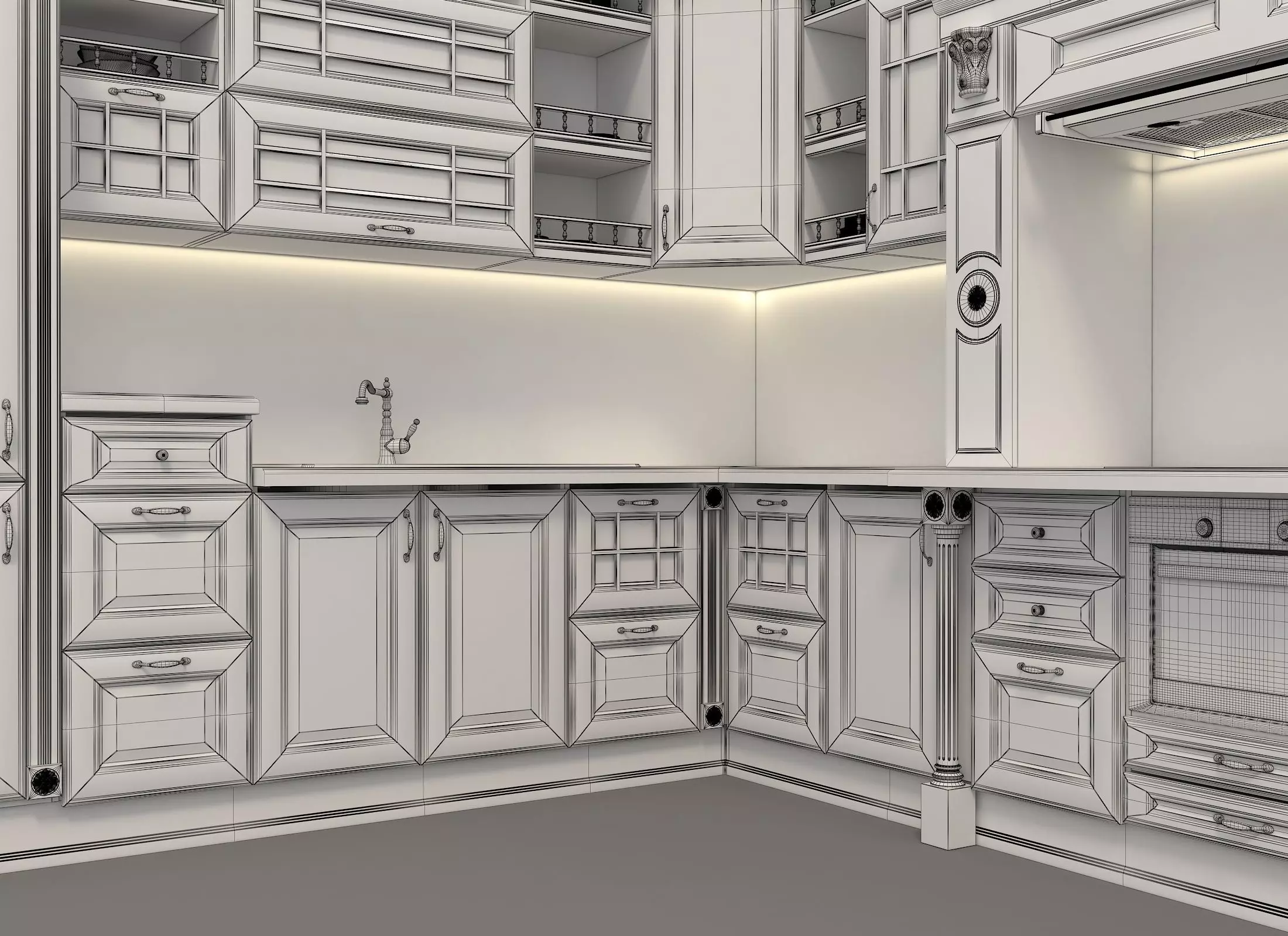 Classic European style Kitchen Cabinet 11 3D model_12