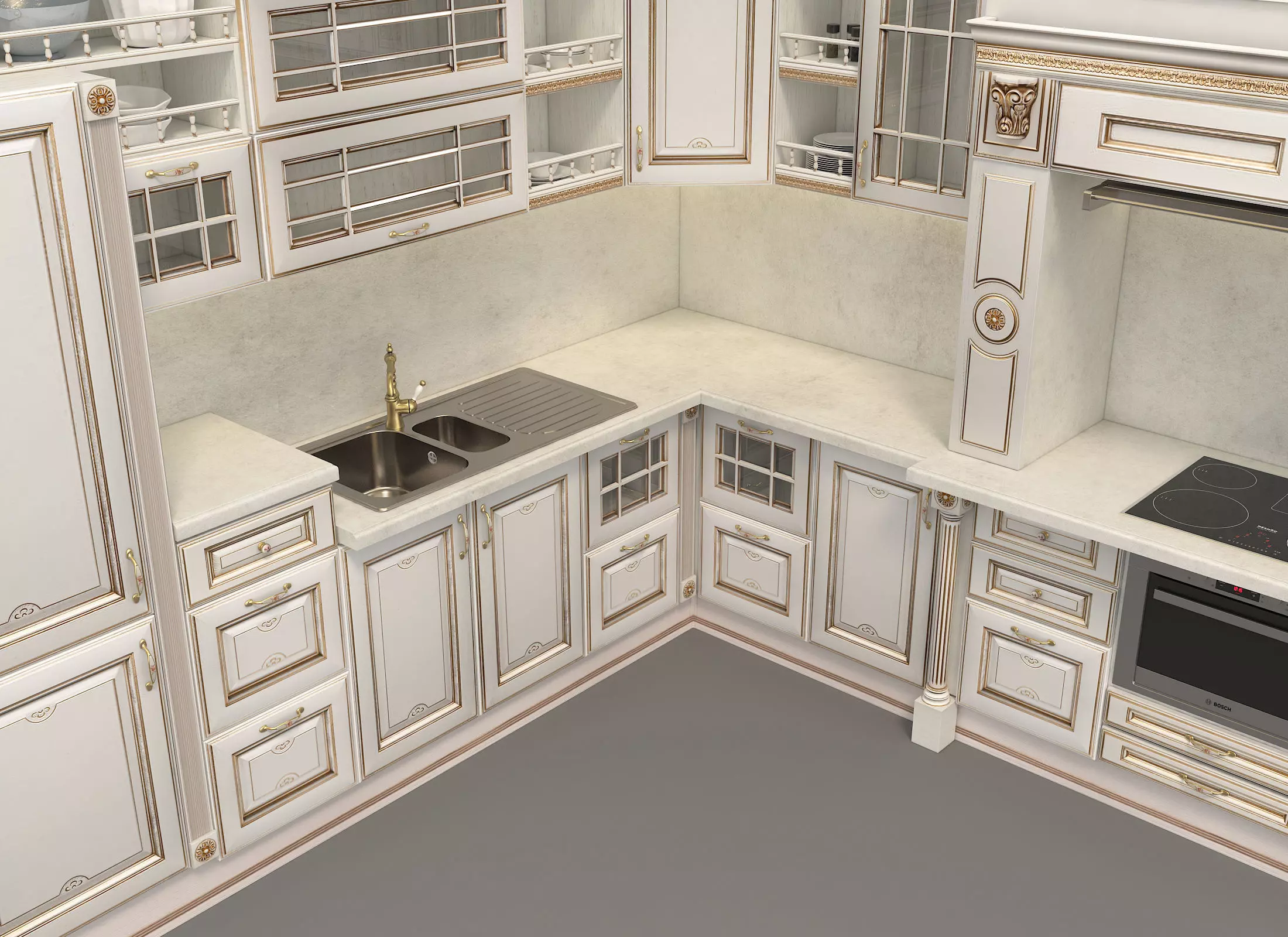 Classic European style Kitchen Cabinet 11 3D model_7