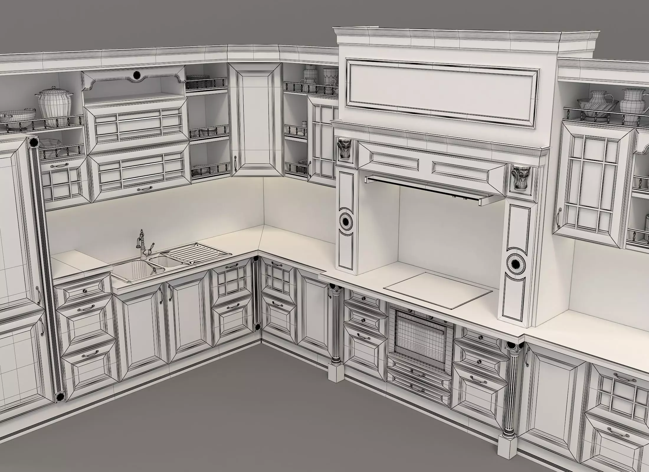 Classic European style Kitchen Cabinet 11 3D model_11
