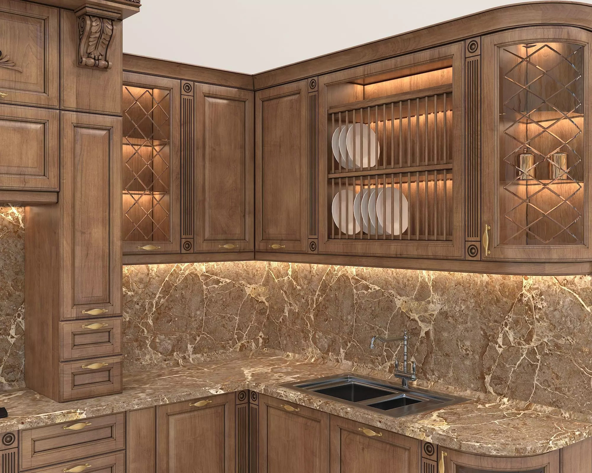 Classic European style Kitchen Cabinet 16 3D model_7