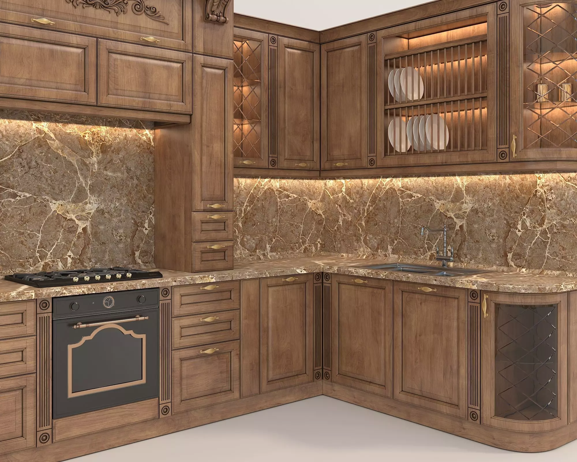 Classic European style Kitchen Cabinet 16 3D model_3
