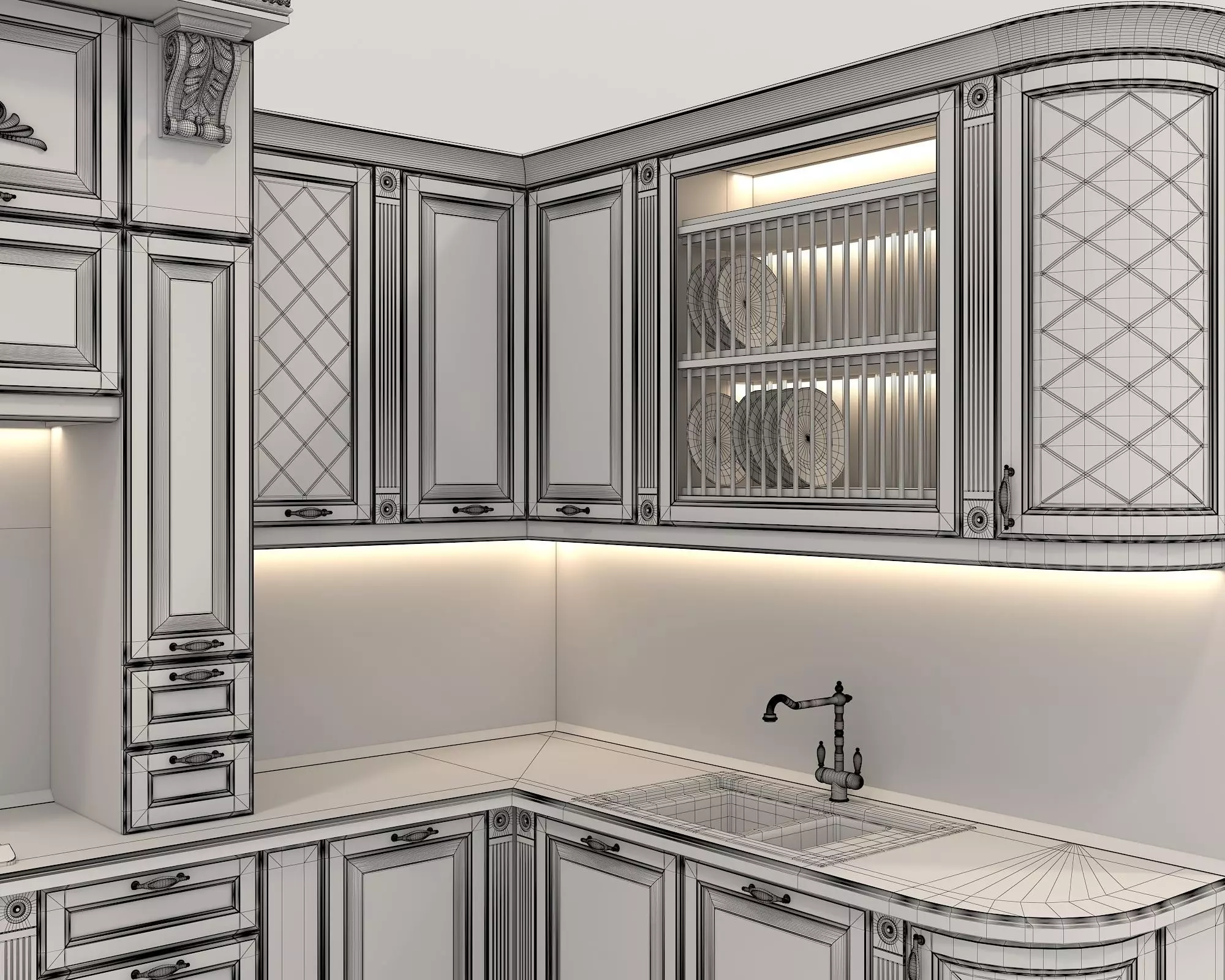 Classic European style Kitchen Cabinet 16 3D model_10