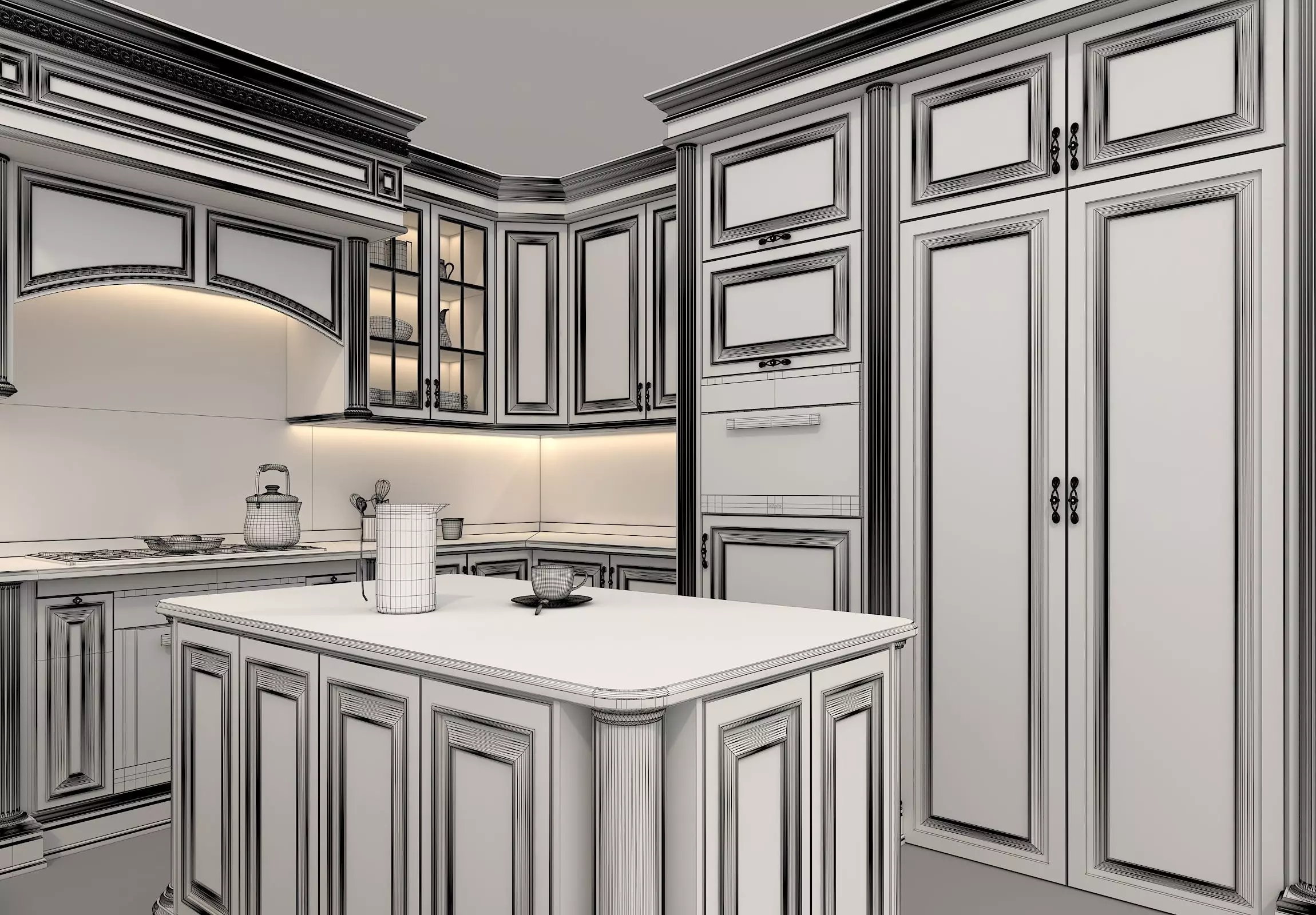 Classic European style Kitchen Cabinet 17 3D model_10