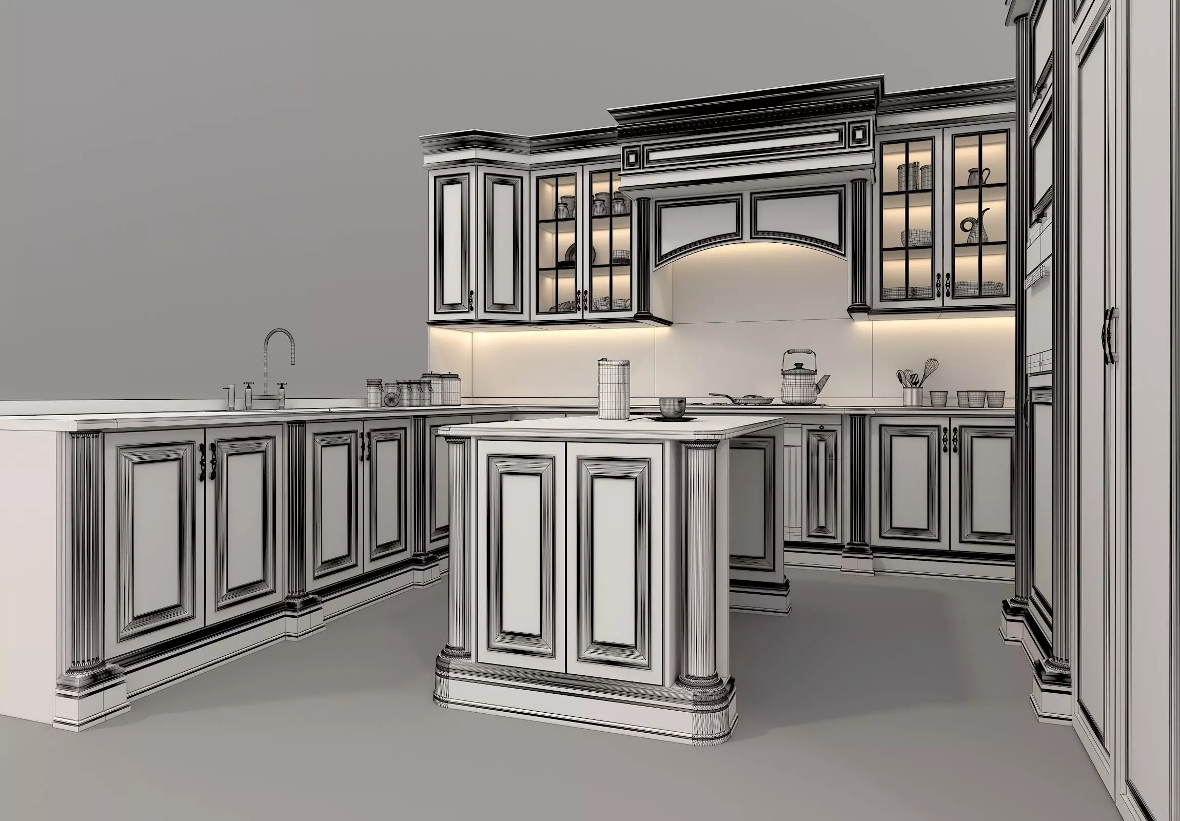Classic European style Kitchen Cabinet 17 3D model_9