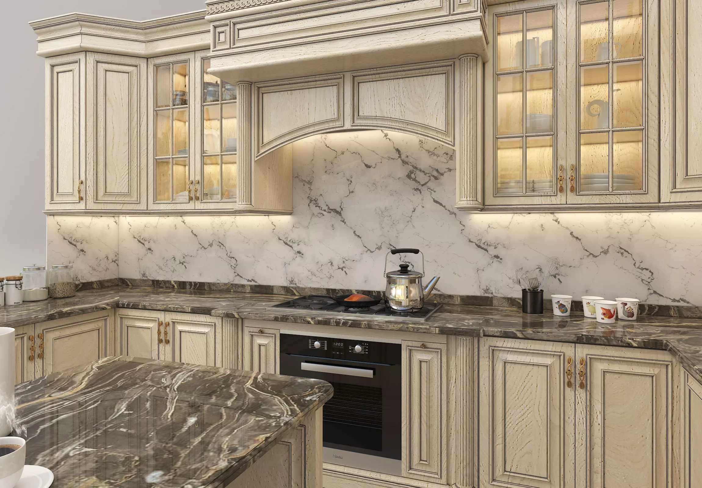 Classic European style Kitchen Cabinet 17 3D model_4