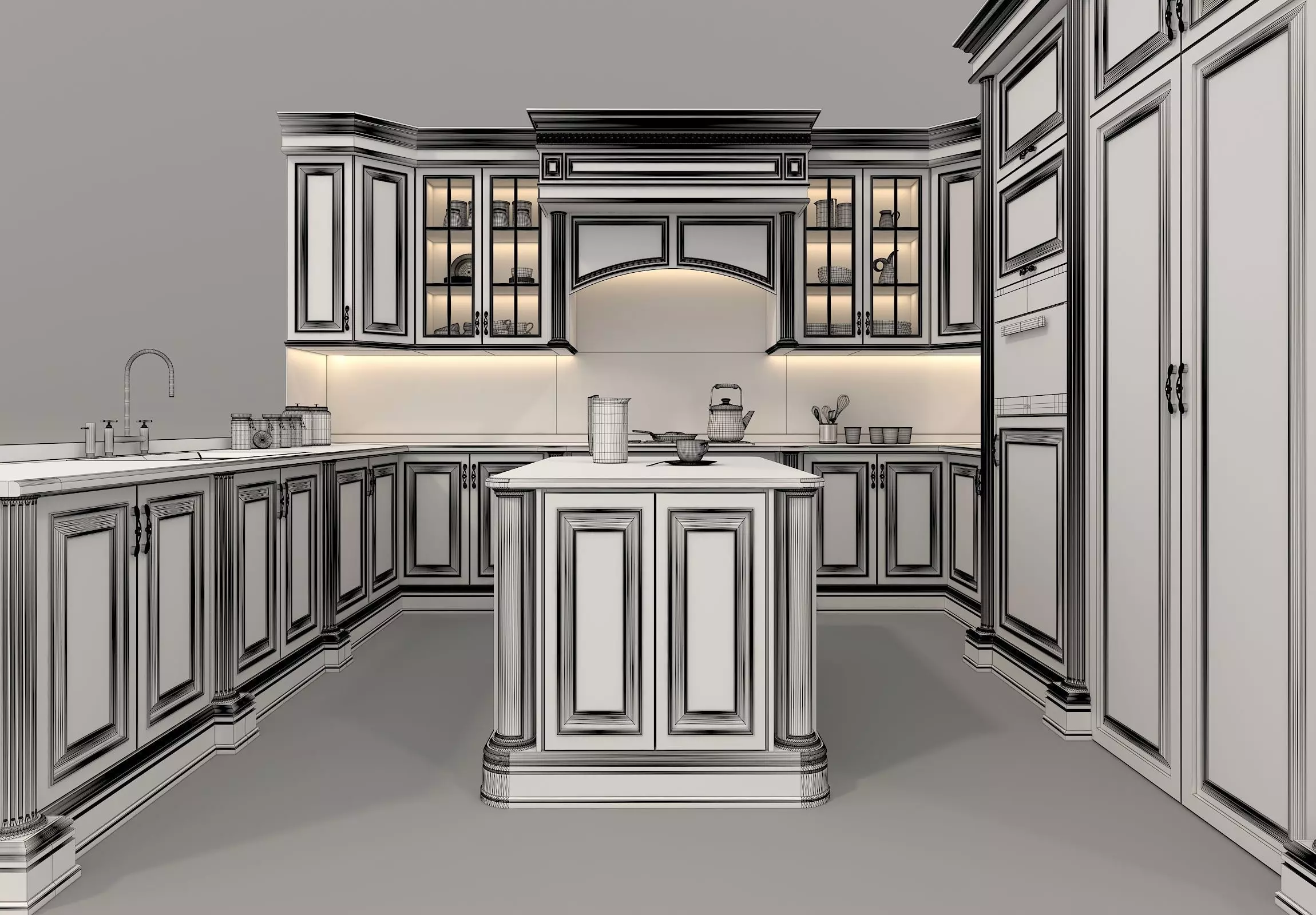Classic European style Kitchen Cabinet 17 3D model_11