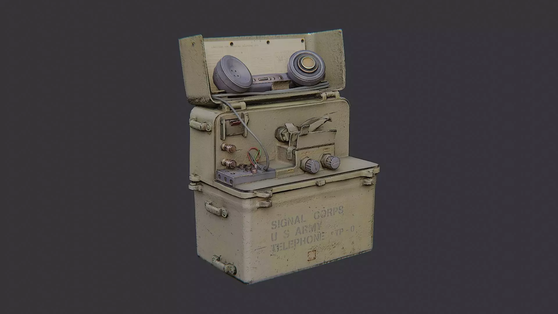 Field Telephone Crate with Dial and Battery Low-poly 3D model_2