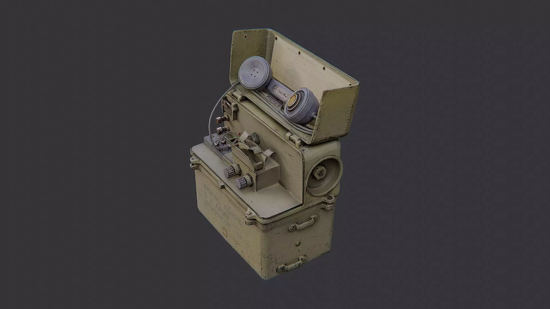 Field Telephone Crate with Dial and Battery Low-poly 3D model_3