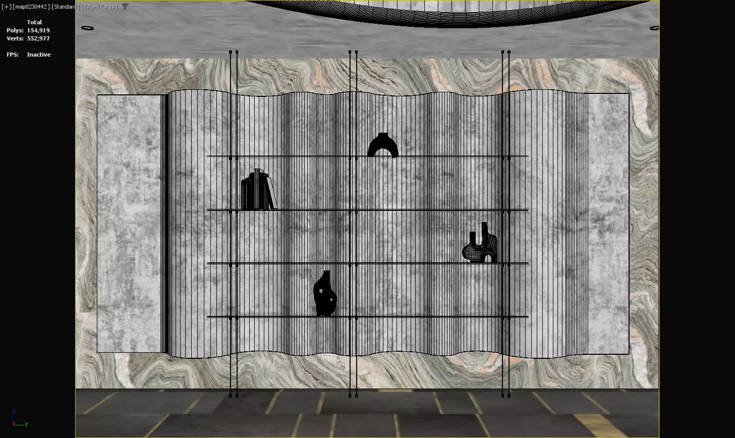 Luxury Wall-Mounted Display Shelf with Artistic Decor Low-poly 3D model_3