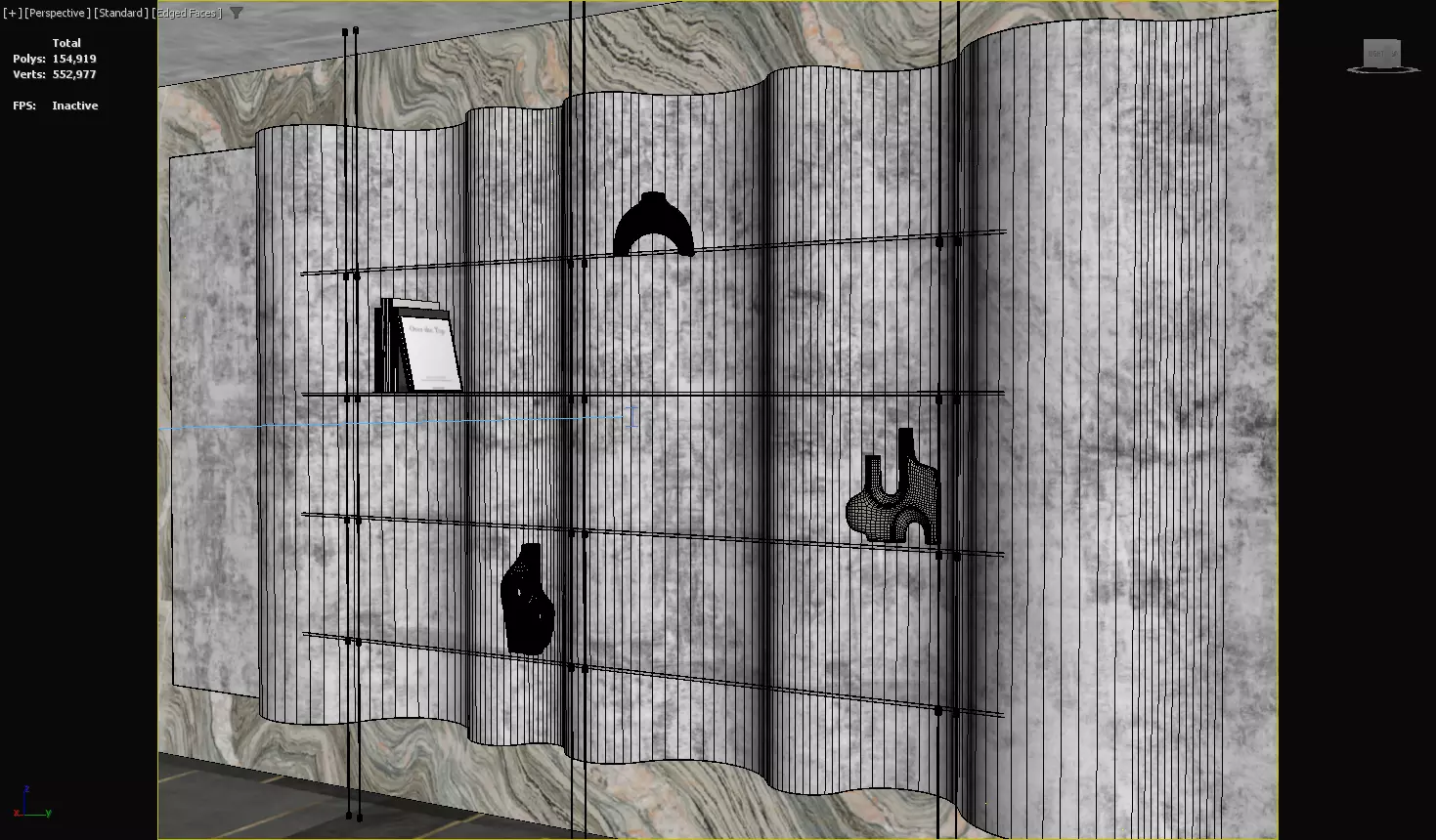 Luxury Wall-Mounted Display Shelf with Artistic Decor Low-poly 3D model_4