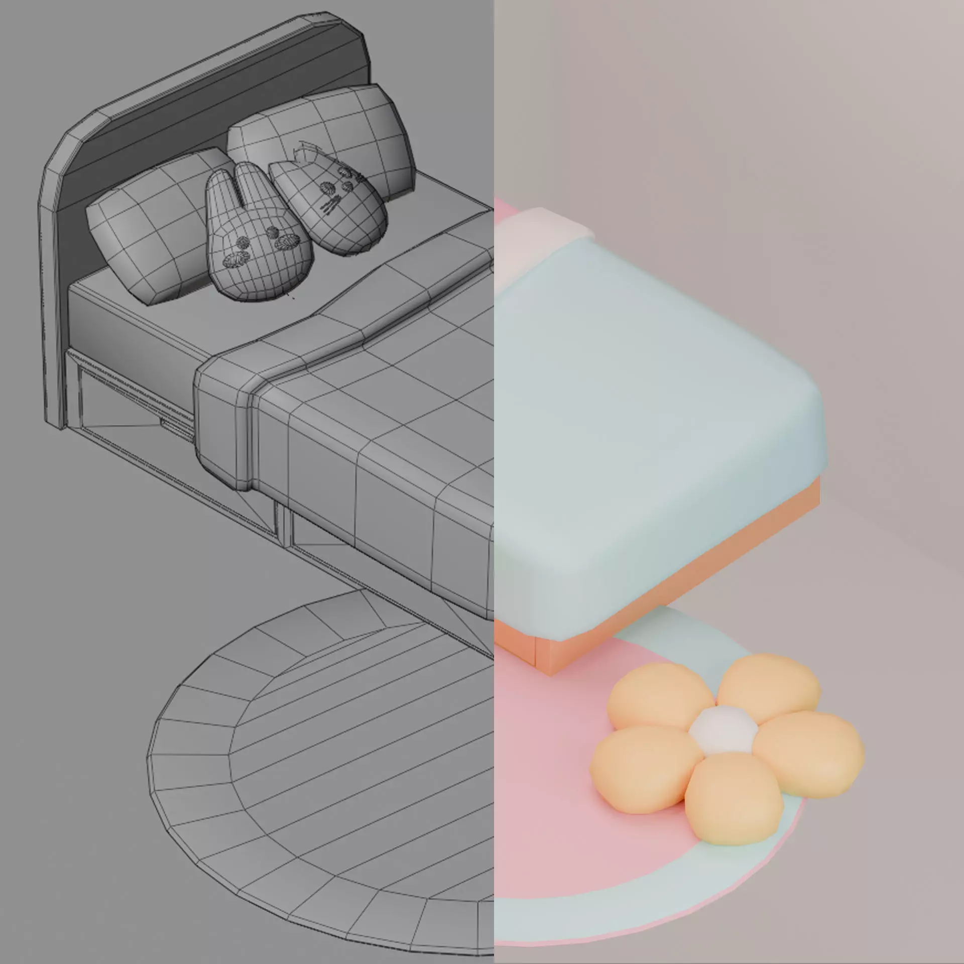  Low Poly Pastel Bedroom Asset Pack Low-poly 3D model_3