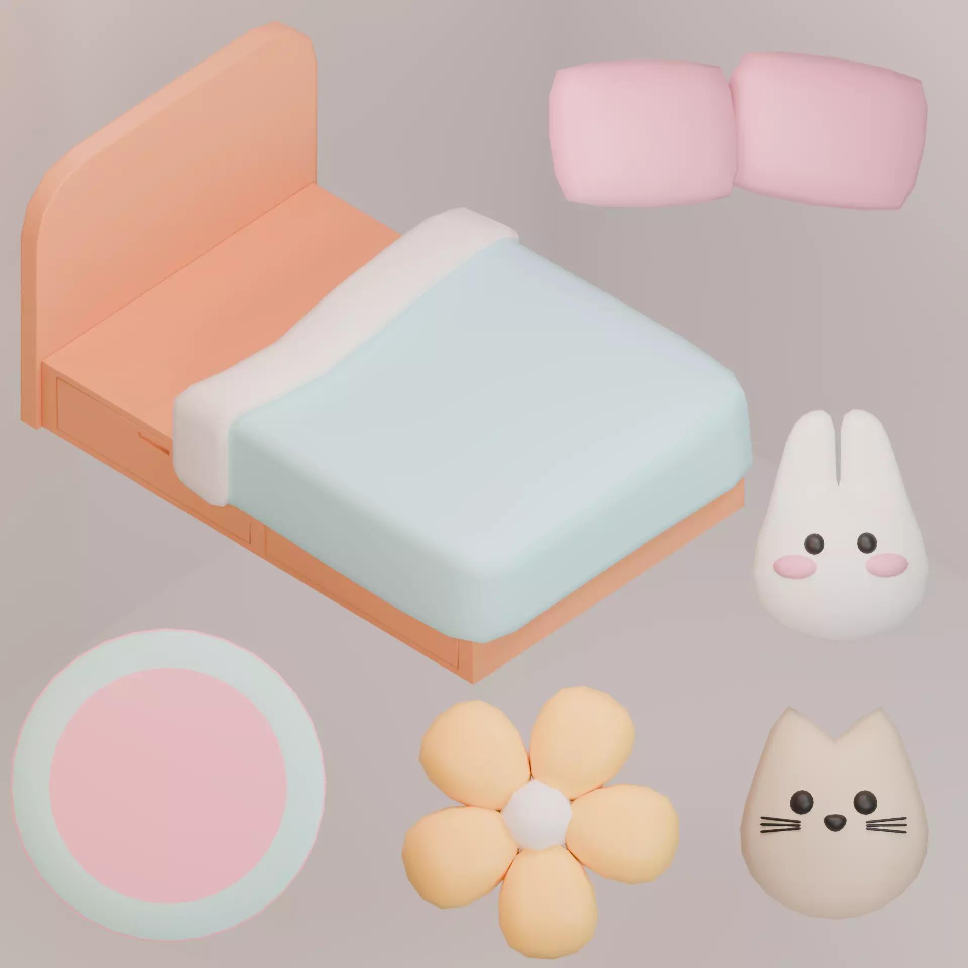  Low Poly Pastel Bedroom Asset Pack Low-poly 3D model_4