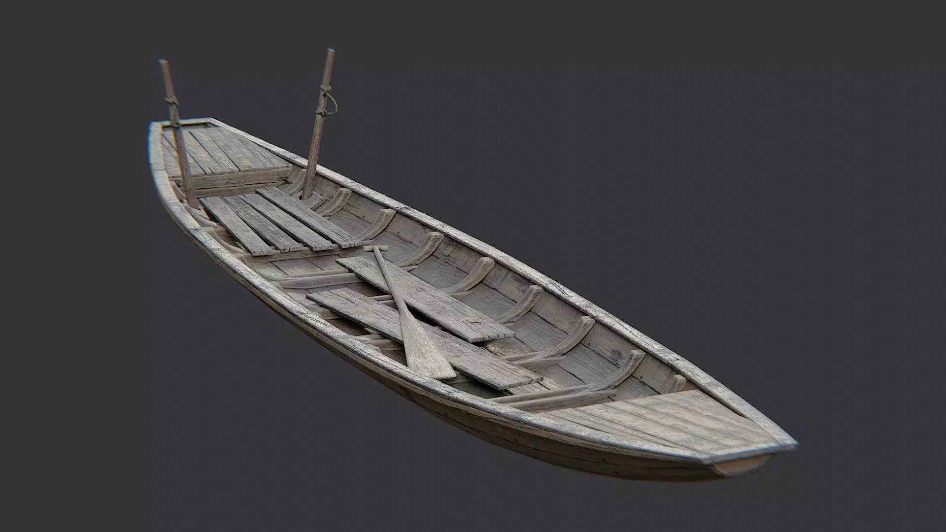 Sampan boat wooden watercraft Low-poly 3D model_1