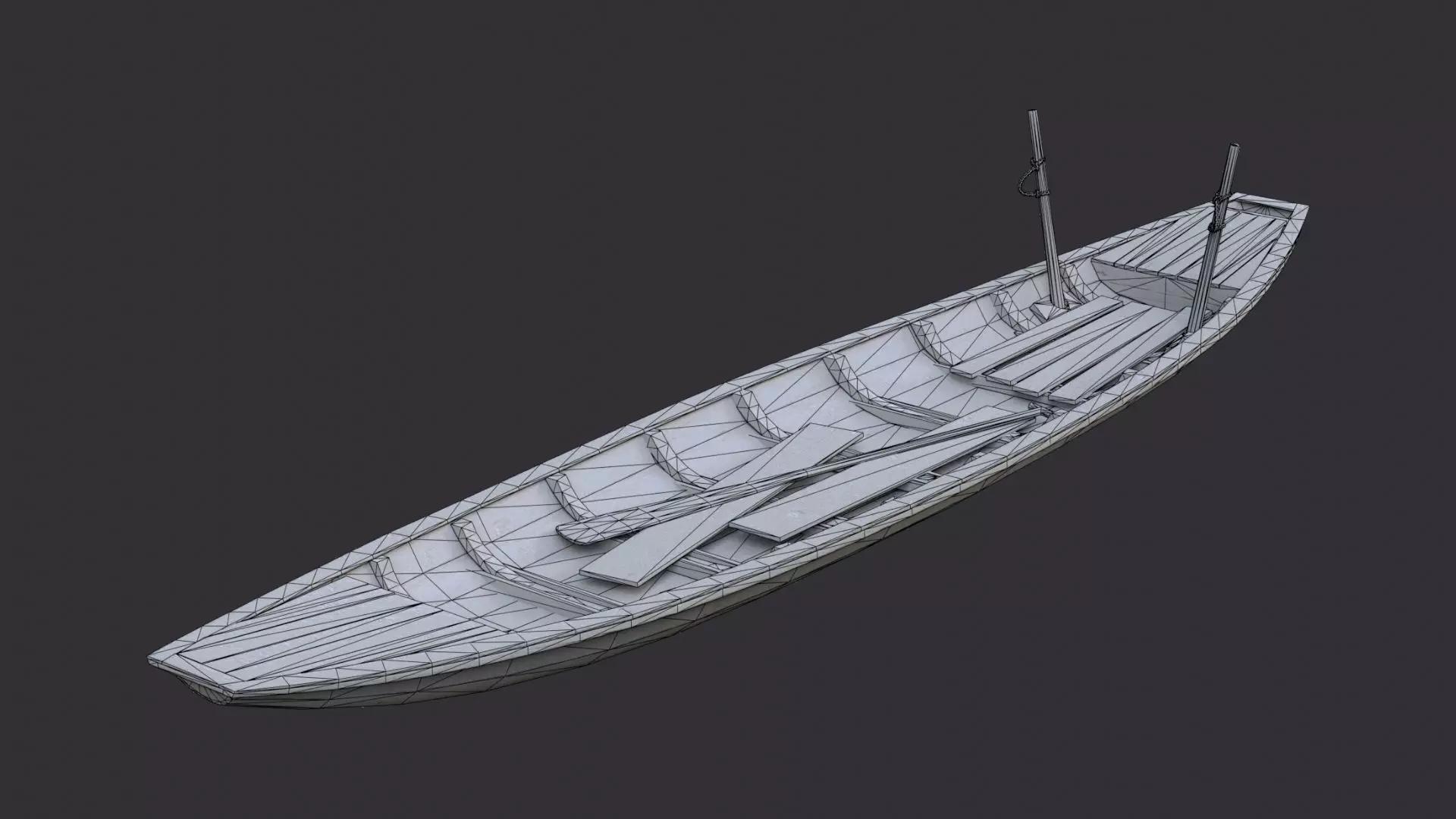 Sampan boat wooden watercraft Low-poly 3D model_7