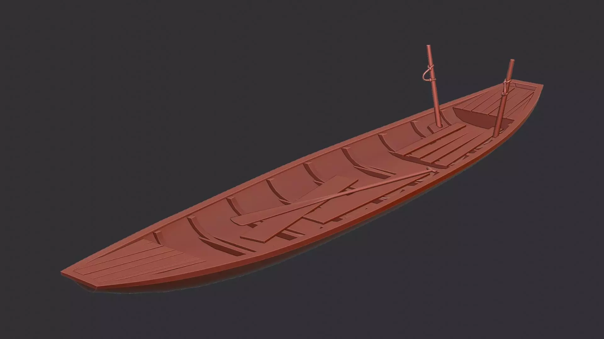 Sampan boat wooden watercraft Low-poly 3D model_6