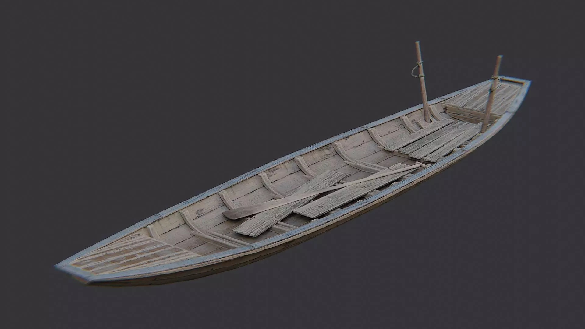 Sampan boat wooden watercraft Low-poly 3D model_0