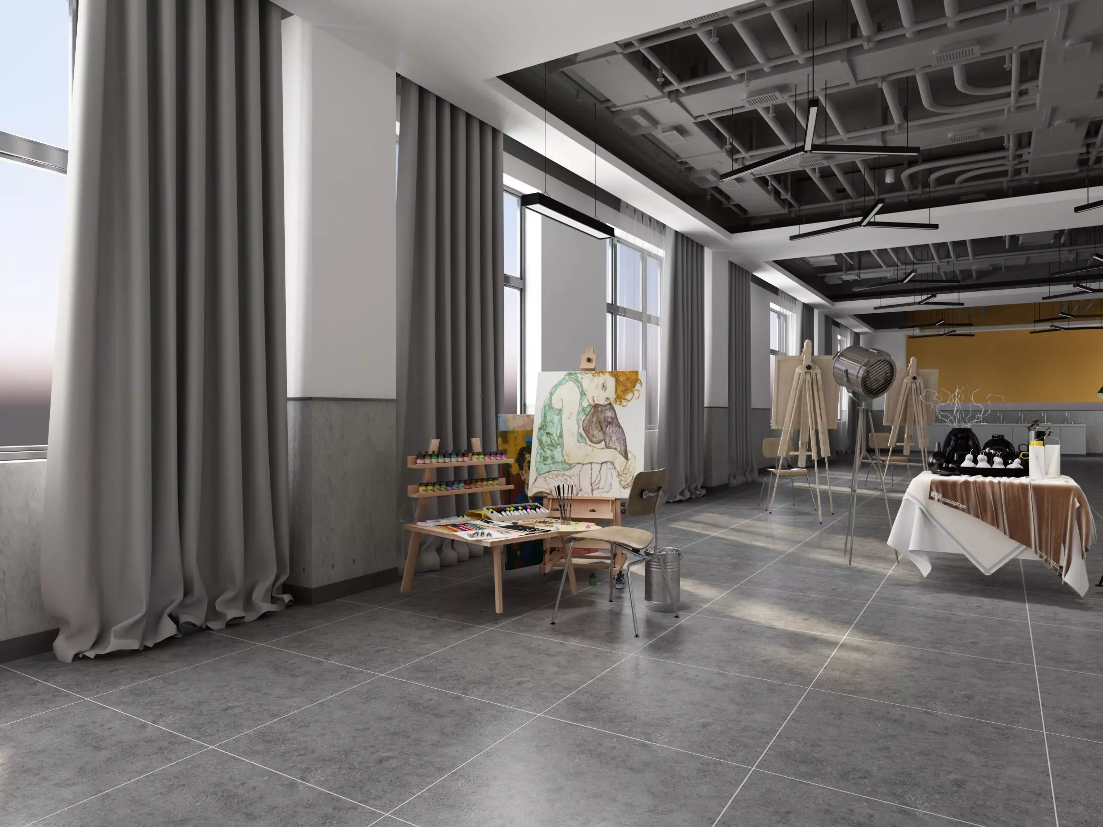 art studio Low-poly 3D model_1