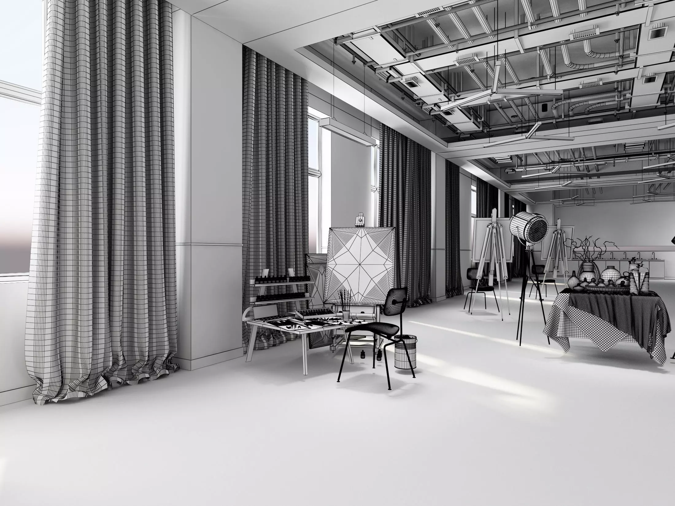 art studio Low-poly 3D model_10