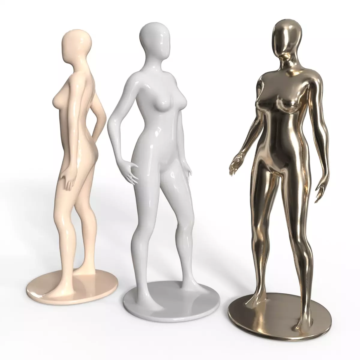 Simple Female Mannequin Set Free low-poly 3D model_1