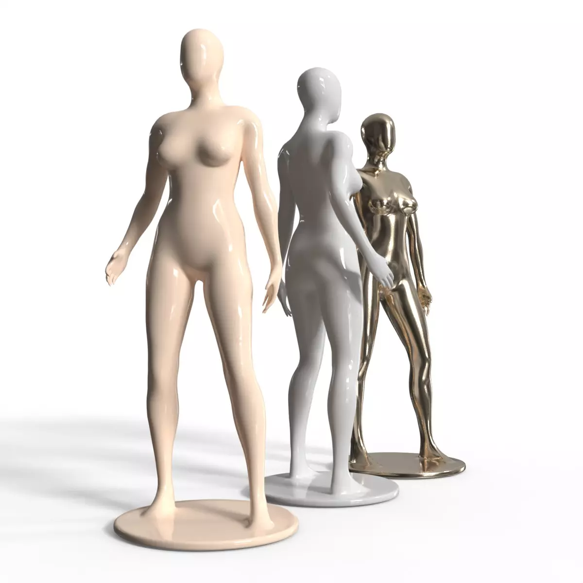 Simple Female Mannequin Set Free low-poly 3D model_3