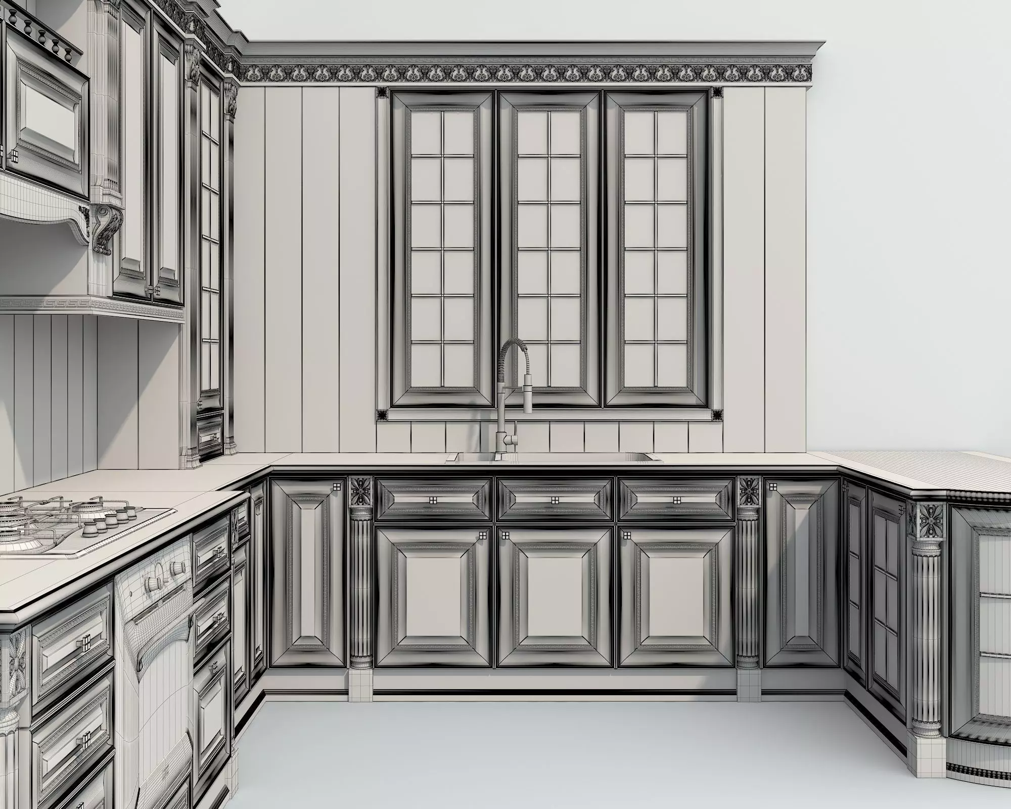 Classic European style Kitchen Cabinet 24 3D model_9