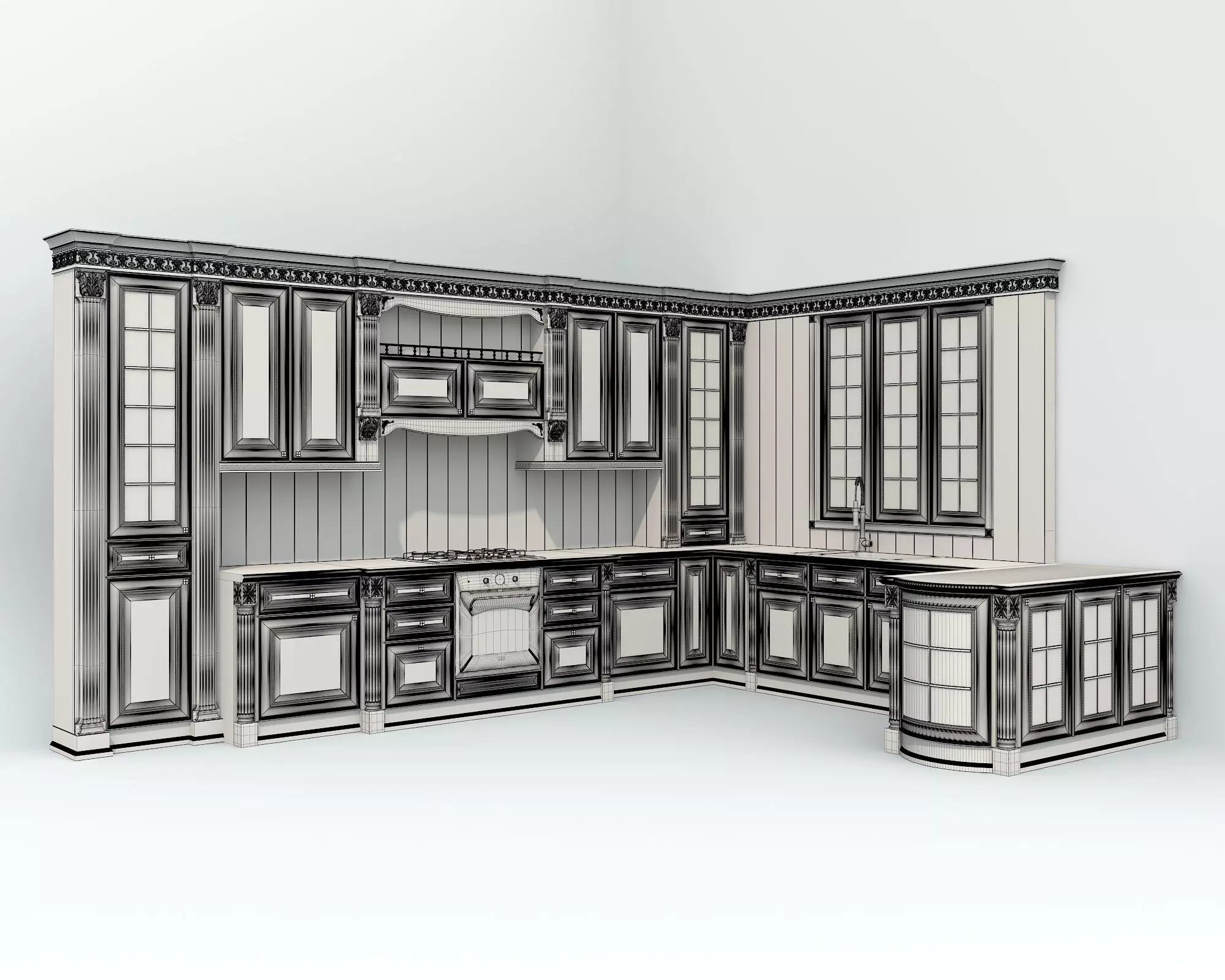 Classic European style Kitchen Cabinet 24 3D model_8