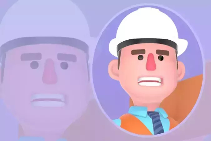 Stylized 3D Male Architect Character - Cartoon Builder Pose