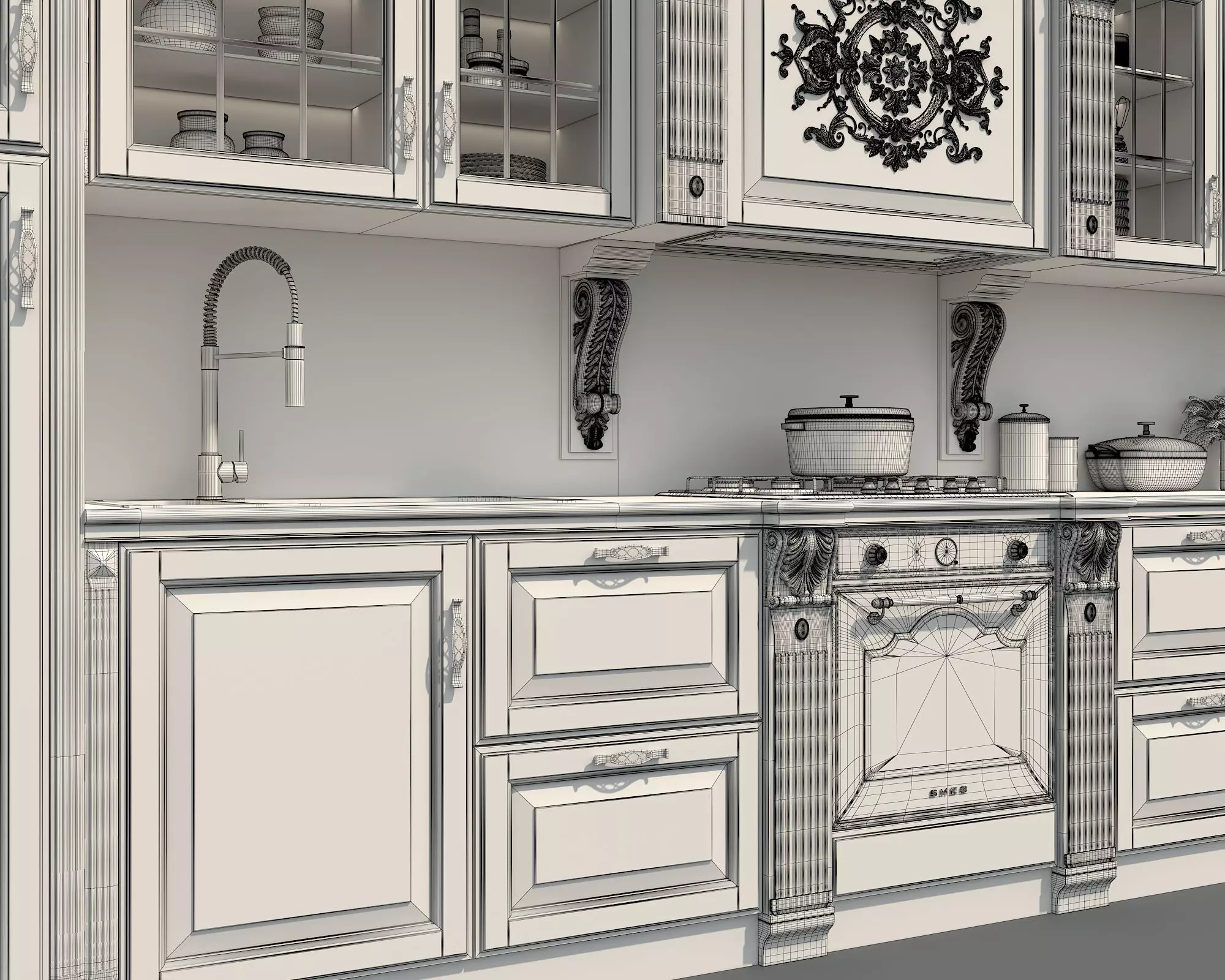 Classic European style Kitchen Cabinet 25 3D model_10