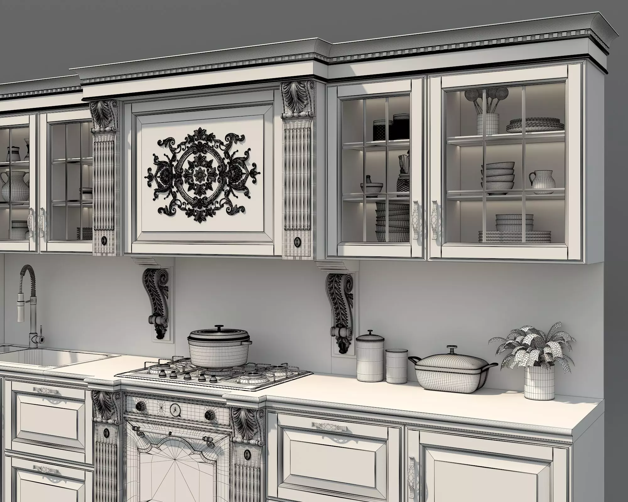 Classic European style Kitchen Cabinet 25 3D model_9