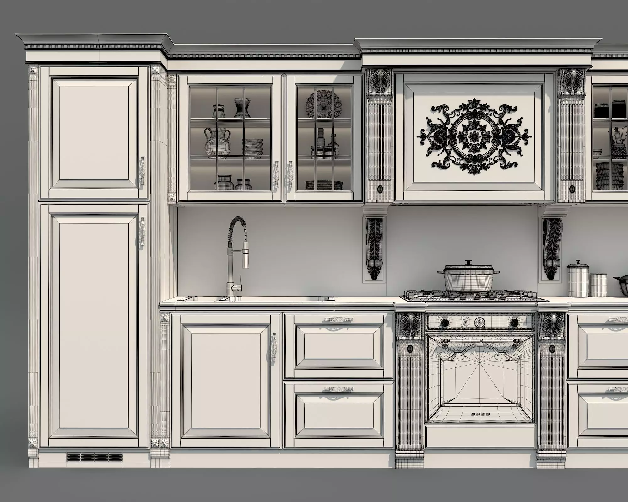 Classic European style Kitchen Cabinet 25 3D model_11