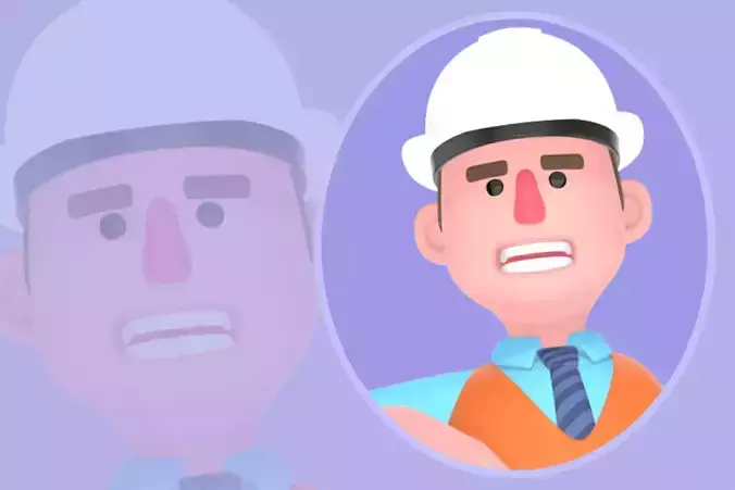 Stylized 3D Male Architect Character - Cartoon Confused Pose