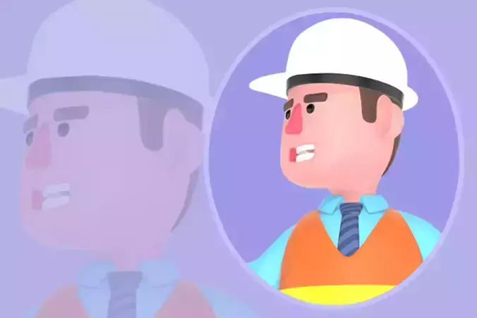 Stylized 3D Male Architect Character - Cartoon Angry Power Drill