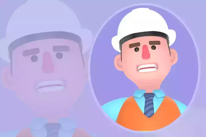 Stylized 3D Male Architect Character - Cartoon Angry Axe