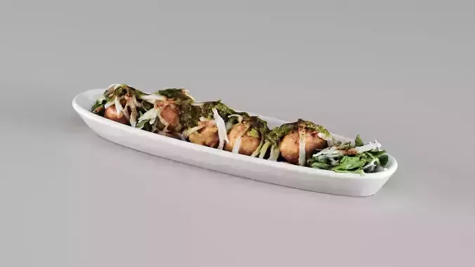 S00102 Takoyaki Appetizer Food 3D model 2