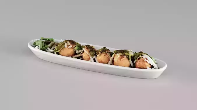 S00102 Takoyaki Appetizer Food 3D model 5