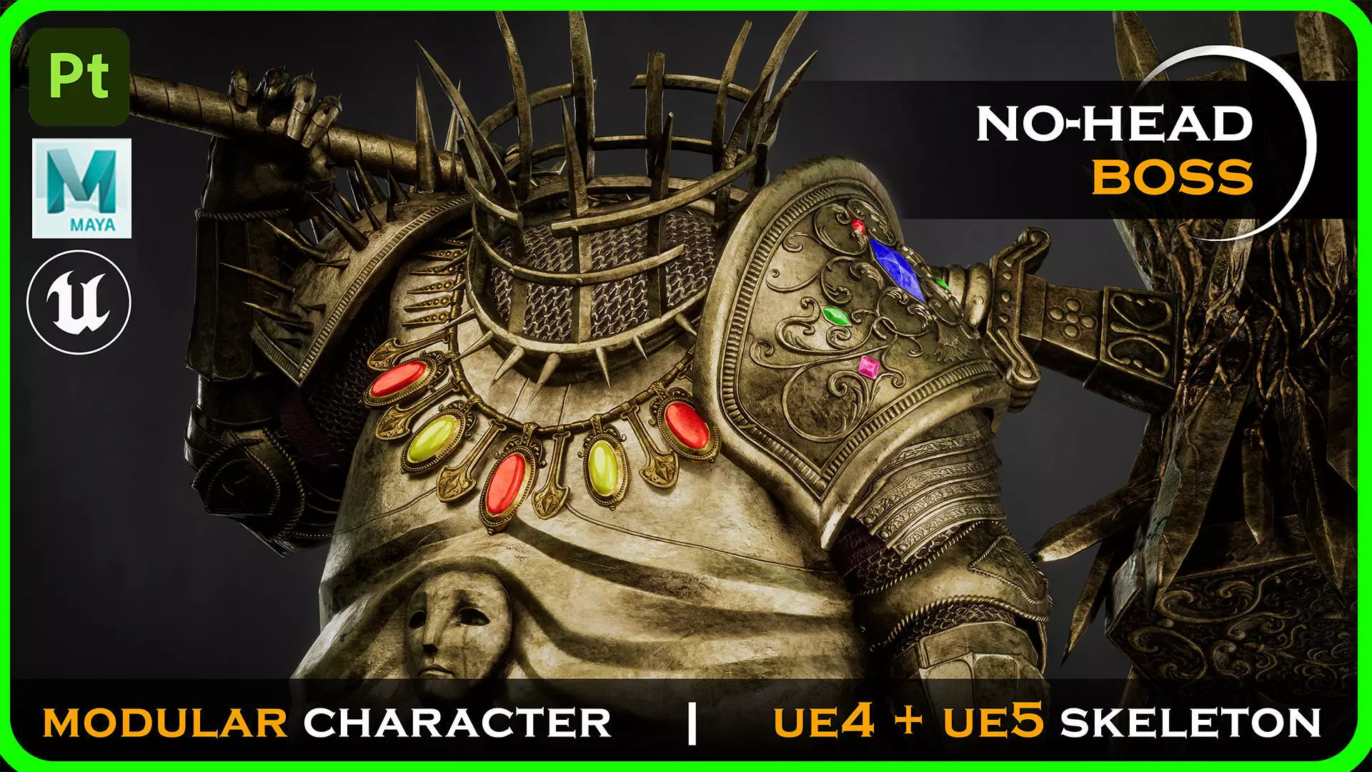 Fat Knight - Headless Executioner - Game-ready Character Low-poly 3D model_0