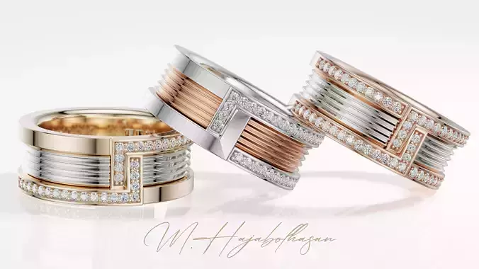 Eclipse Line Ring Luxury Unisex Diamond Band  3D Jewelry Model 