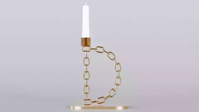 Alphabet D Chain Bronze Candleholder 3D Model True 4K PBR Render Low-poly 3D model