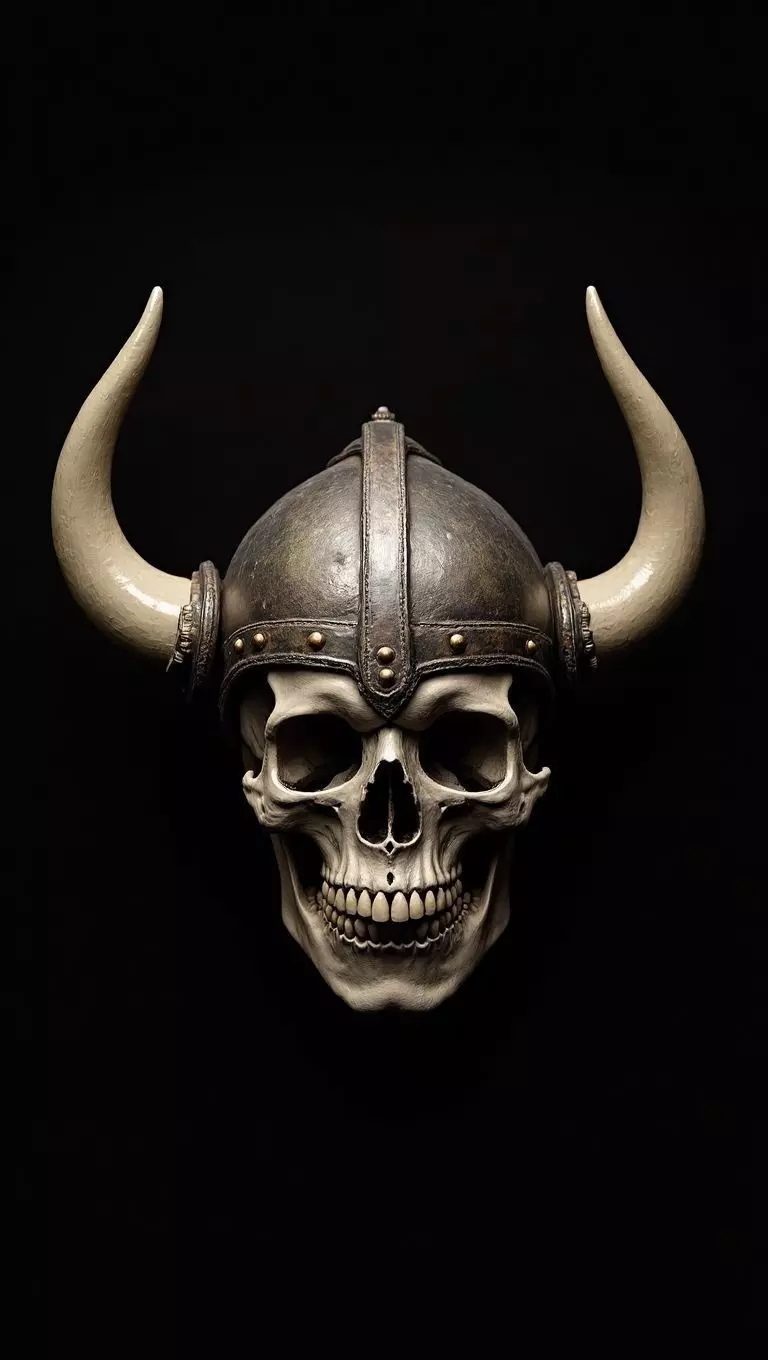 Viking Skull with Horned Helmet Sculpture 3D model