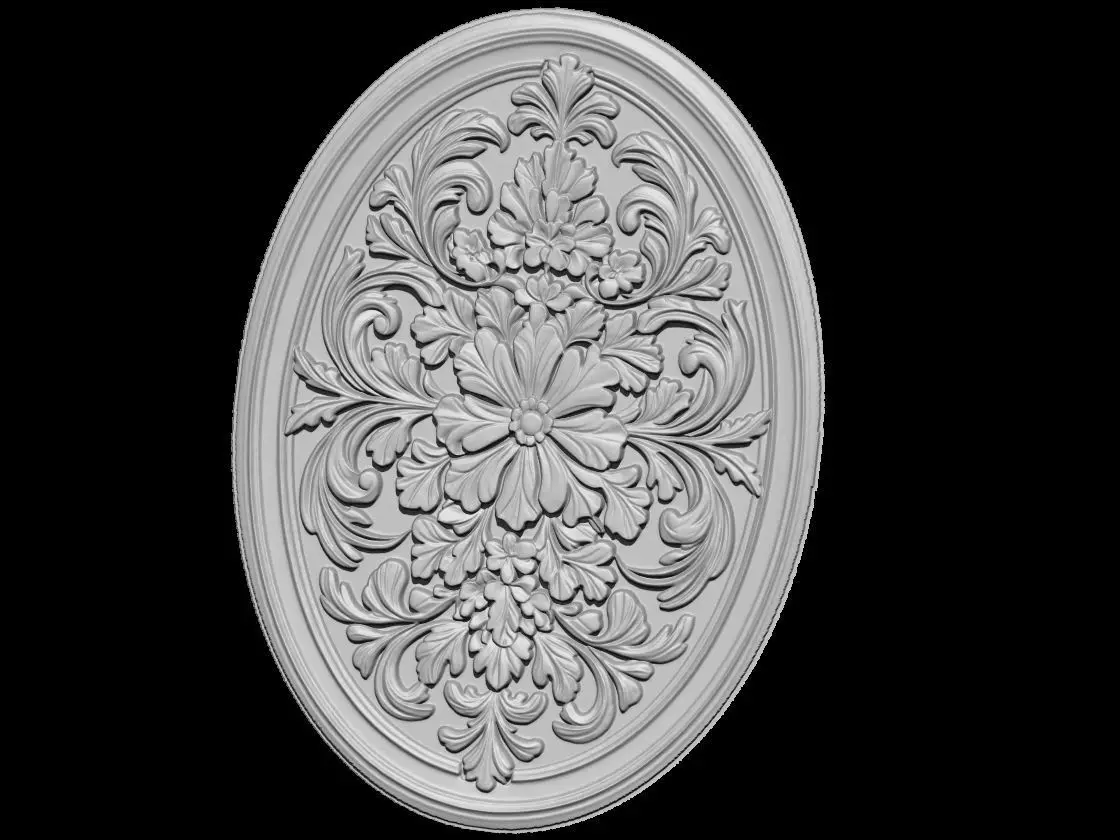 Baroque Floral Medallion Relief 3D print model_4