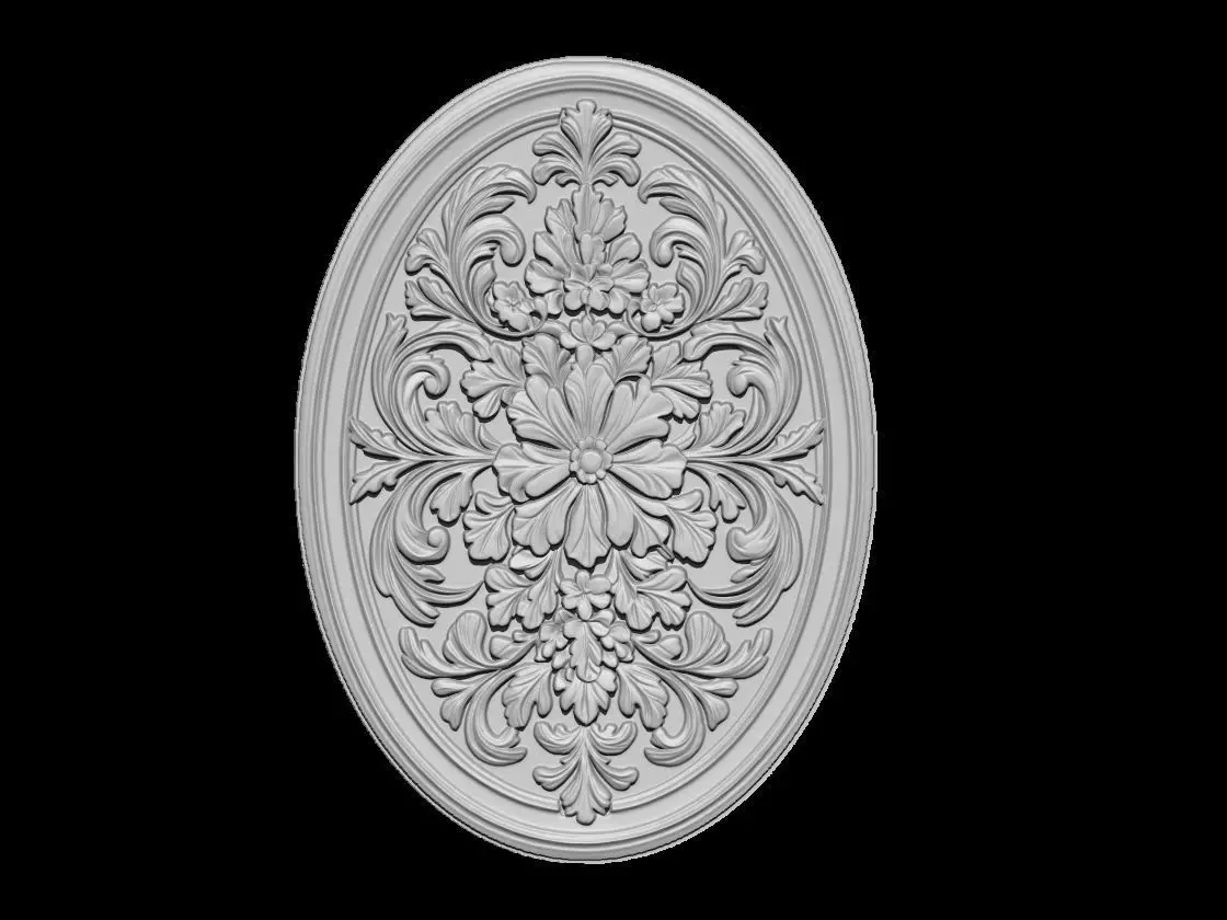 Baroque Floral Medallion Relief 3D print model_0