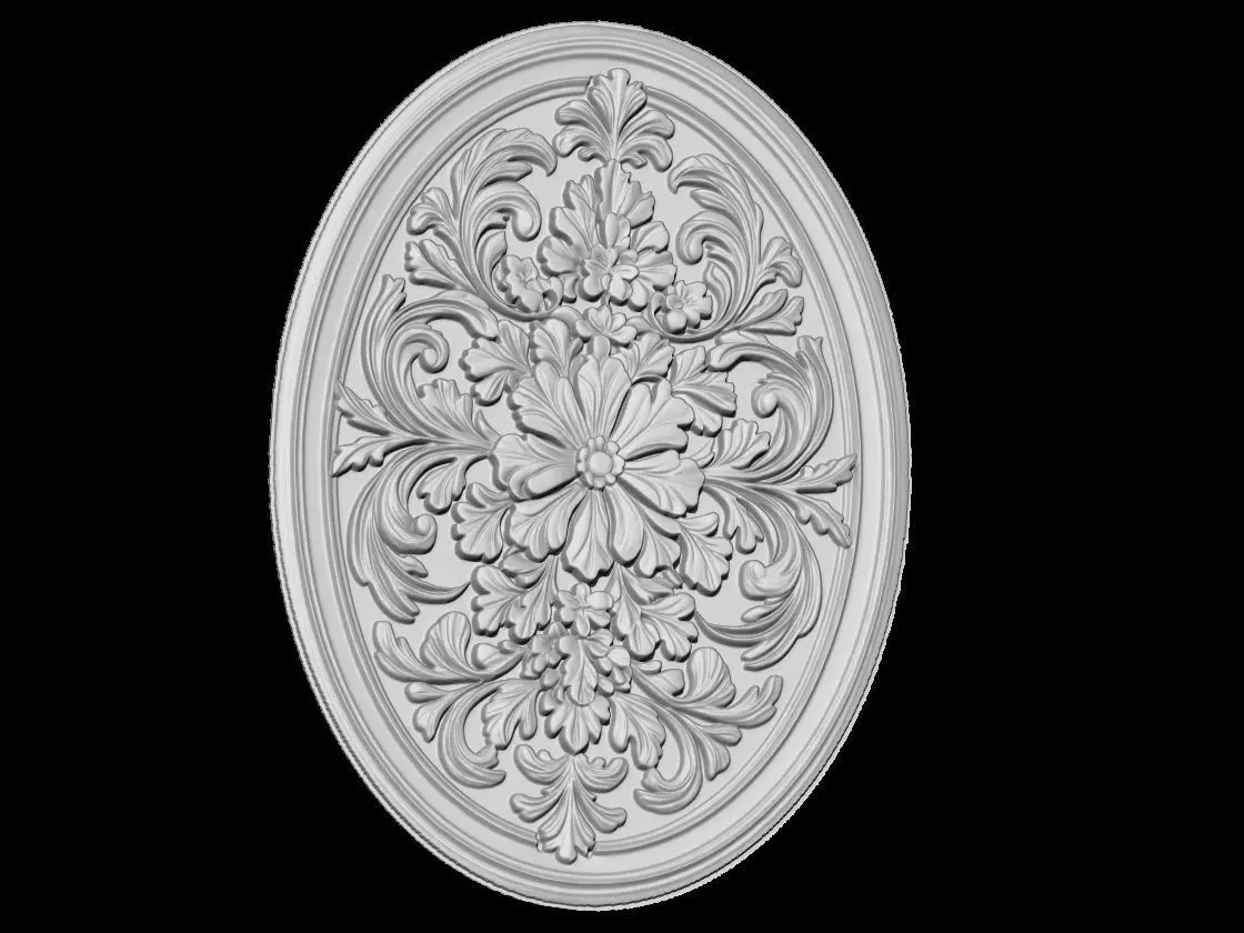 Baroque Floral Medallion Relief 3D print model_3