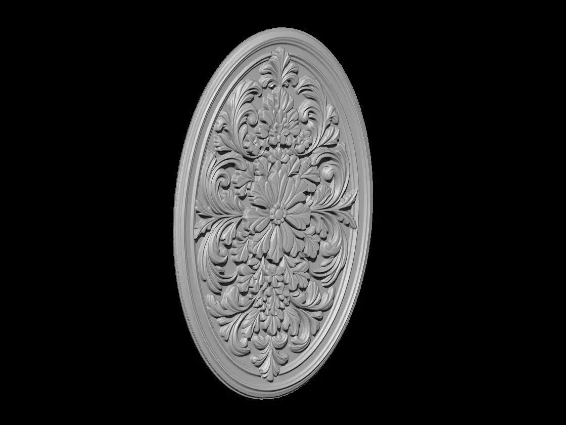 Baroque Floral Medallion Relief 3D print model_2