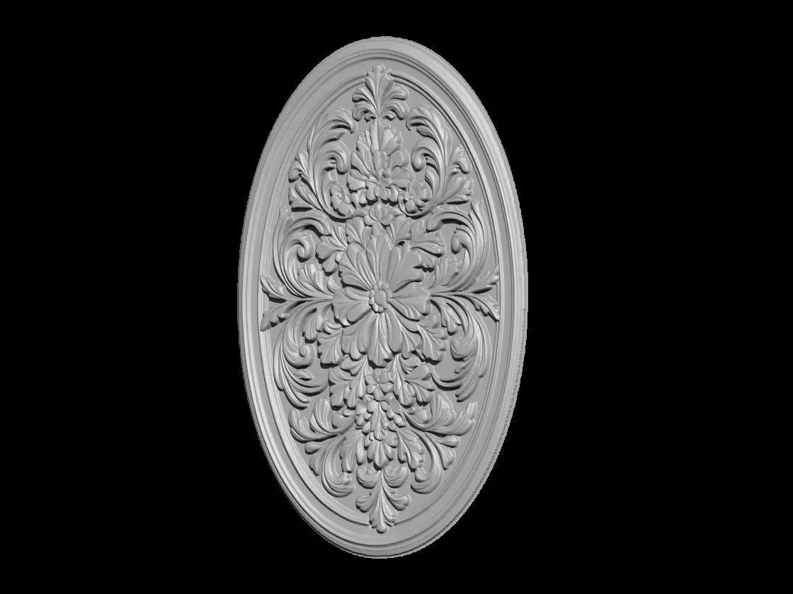 Baroque Floral Medallion Relief 3D print model_1