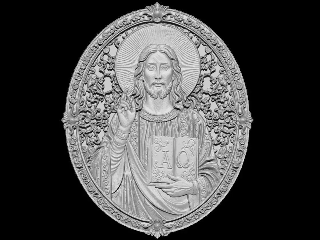 Jesus Christ Byzantine Icon Relief  3D print model_1